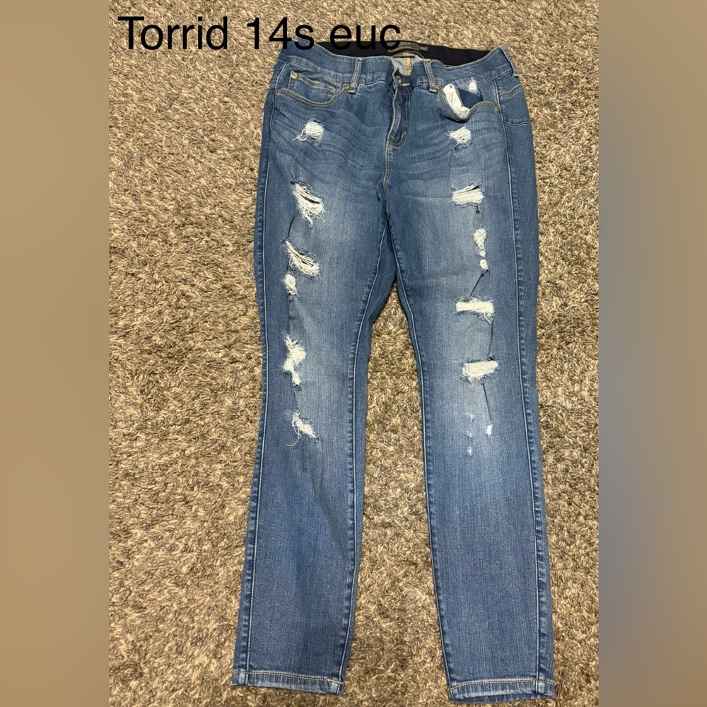 Torrid Blue Skinny Distressed Jeans
